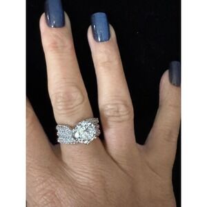 Silver Tone Round Cut Faux Diamond Pave Triple Row Band Statement Ring Size 8